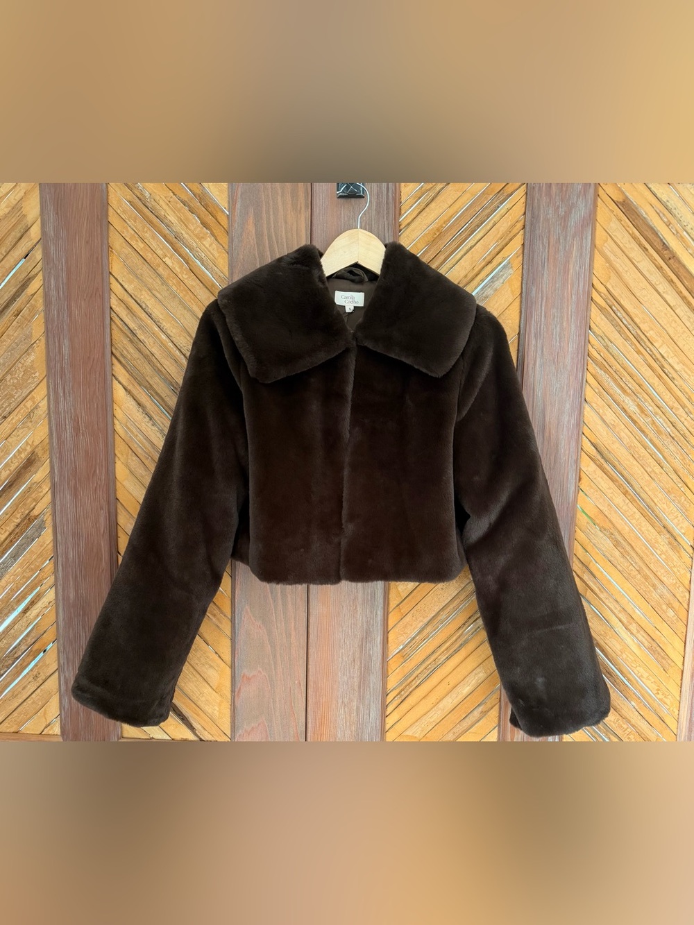 Camila Coelho Dark Brown Faux Fur Cropped Jacket